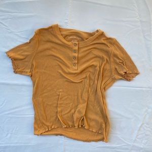 American Eagle Mustard Yellow Button Ribbed Shirt